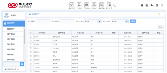 华天动力OA系统试用报告之固定资产篇