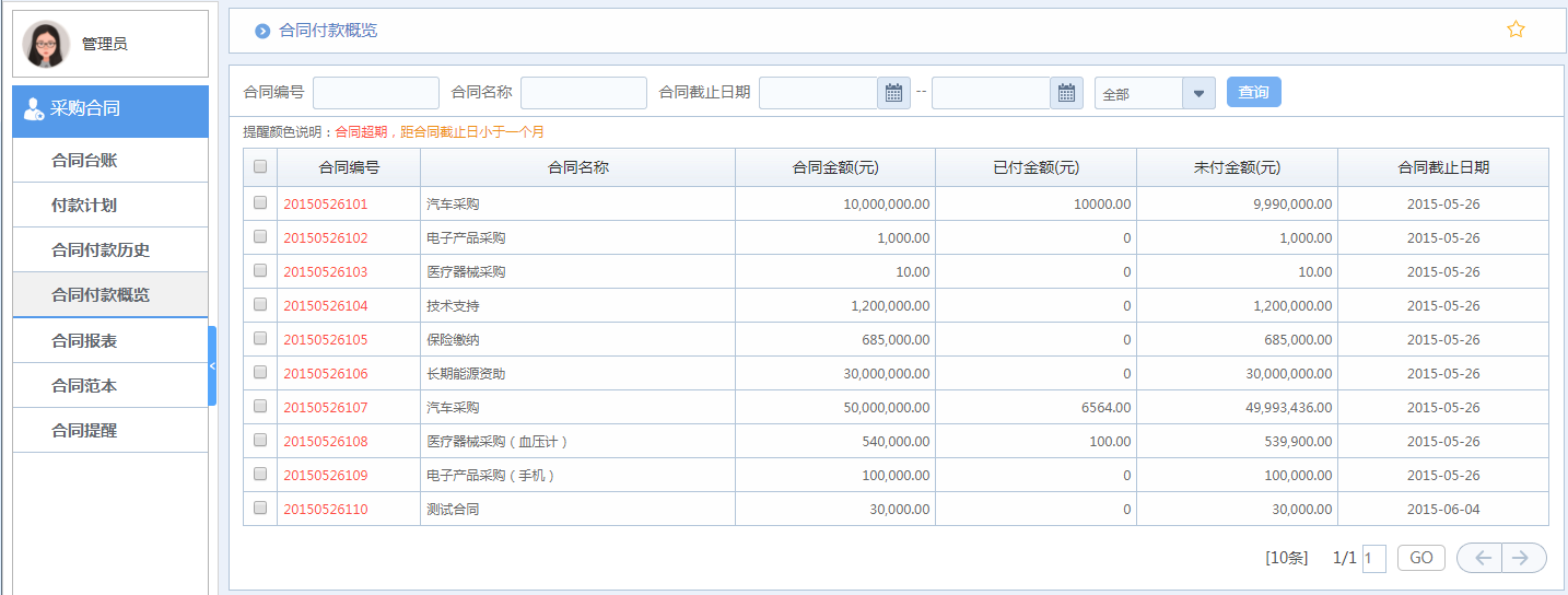 华天动力OA系统体验之合同管理