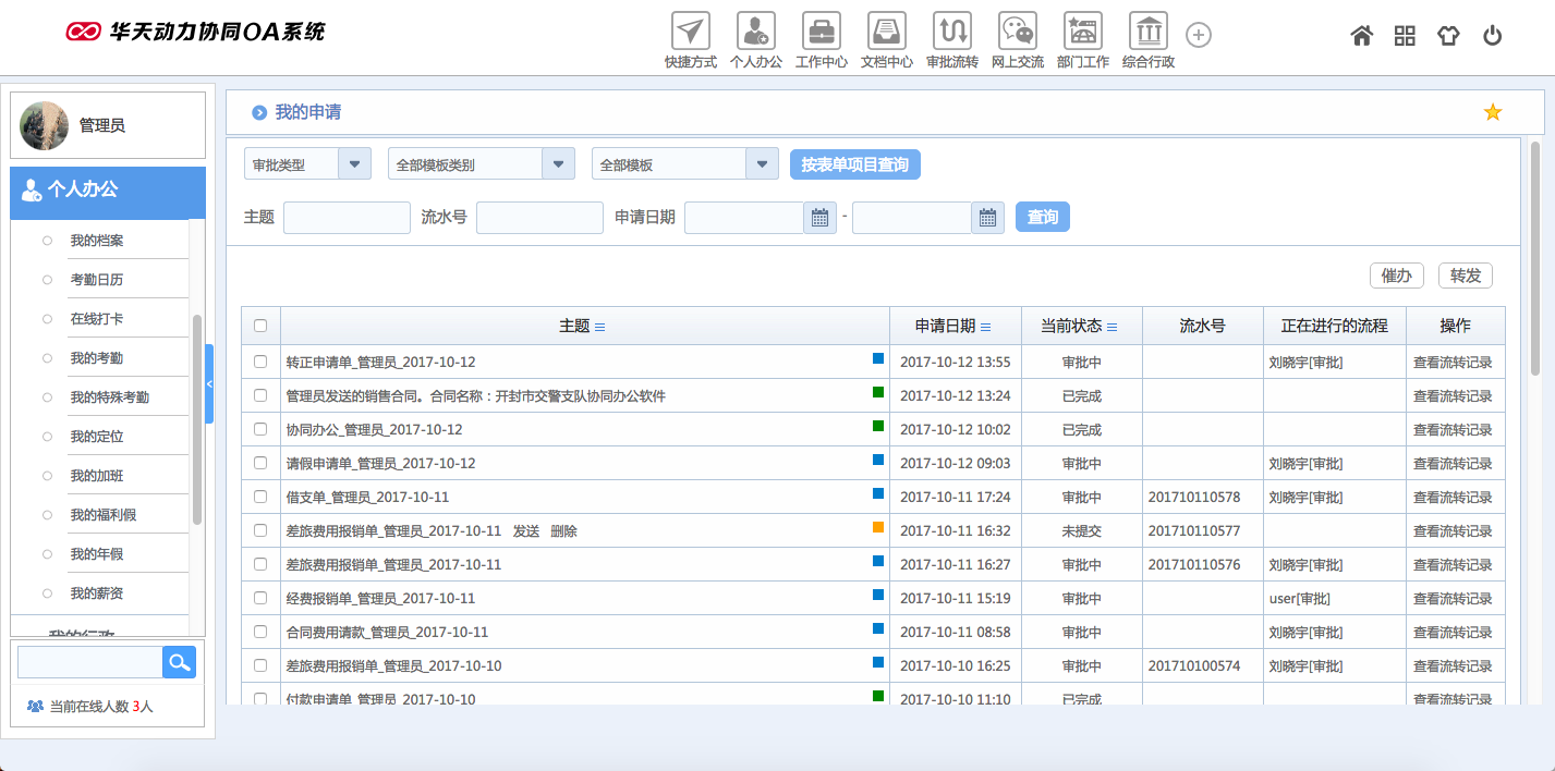 华天动力OA试用版功能测评（一）：个人办公模块