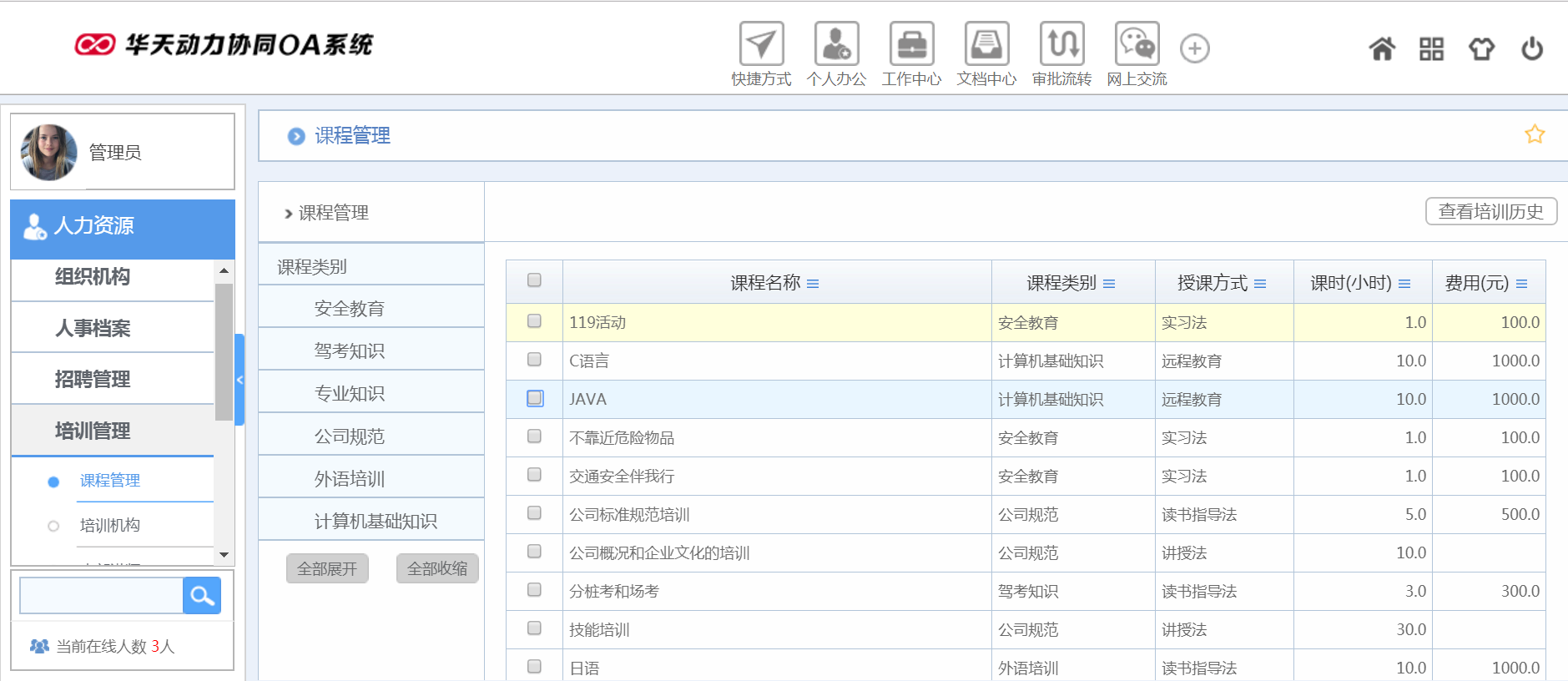 华天动力OA试用版功能测评（九）：人力资源