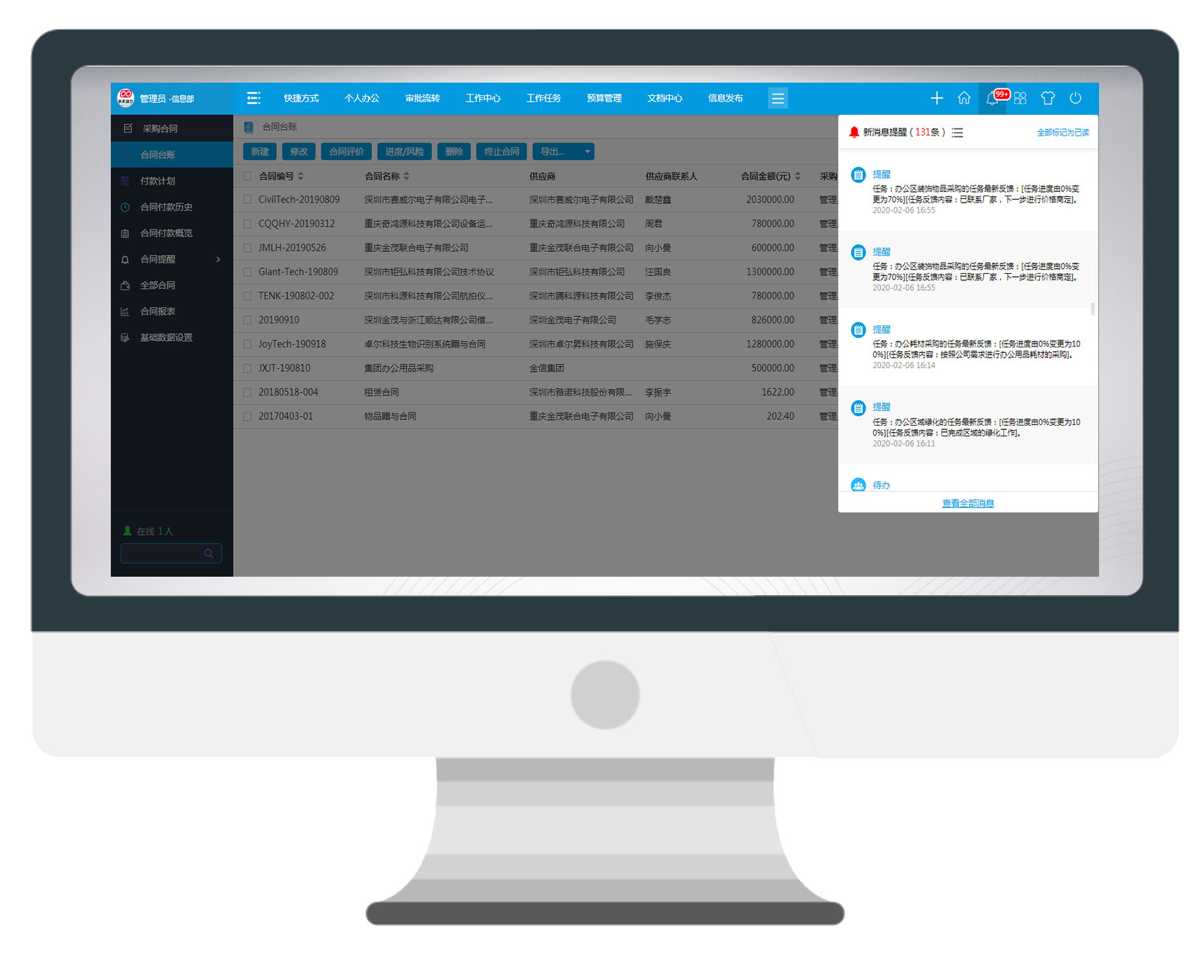 用华天动力OA系统管理采购合同，省钱！省钱！省钱！
